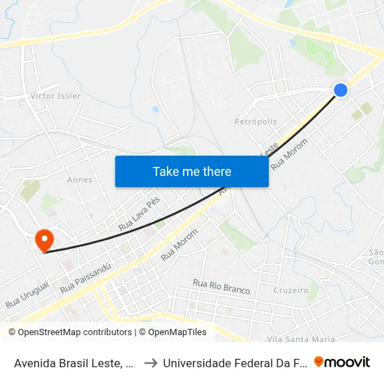 Avenida Brasil Leste, 1943-1997 to Universidade Federal Da Fronteira Sul map