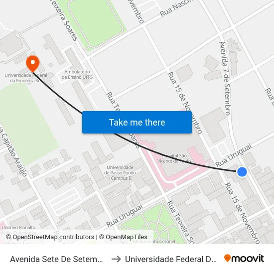 Avenida Sete De Setembro, 4580-4730 to Universidade Federal Da Fronteira Sul map