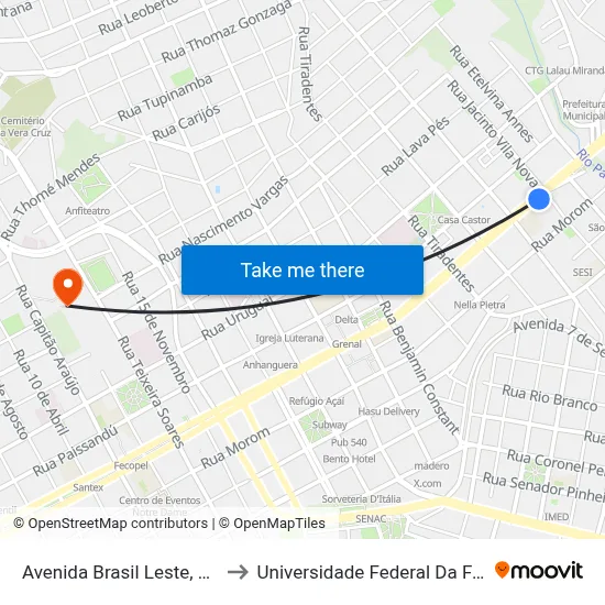 Avenida Brasil Leste, 6699-6839 to Universidade Federal Da Fronteira Sul map