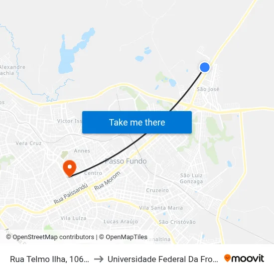 Rua Telmo Ilha, 1062-1436 to Universidade Federal Da Fronteira Sul map