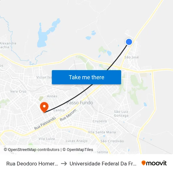 Rua Deodoro Homerich, 494 to Universidade Federal Da Fronteira Sul map