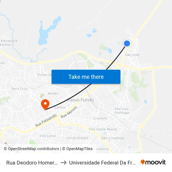 Rua Deodoro Homerich, 254 to Universidade Federal Da Fronteira Sul map