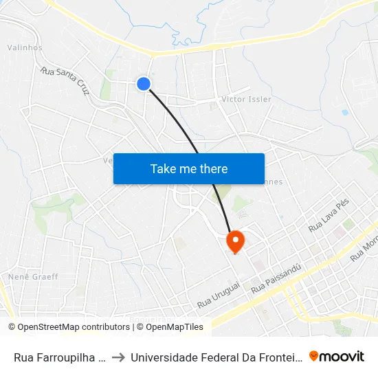 Rua Farroupilha 363 to Universidade Federal Da Fronteira Sul map