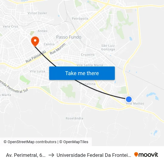 Av. Perimetral, 6858 to Universidade Federal Da Fronteira Sul map