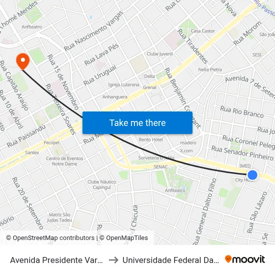 Avenida Presidente Vargas, 471-519 to Universidade Federal Da Fronteira Sul map