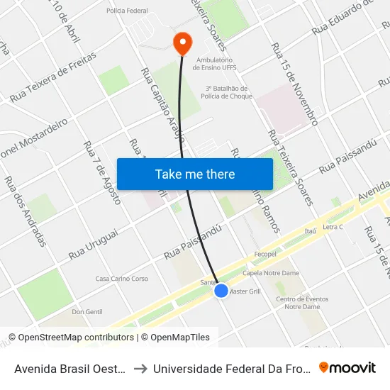 Avenida Brasil Oeste, 1176 to Universidade Federal Da Fronteira Sul map