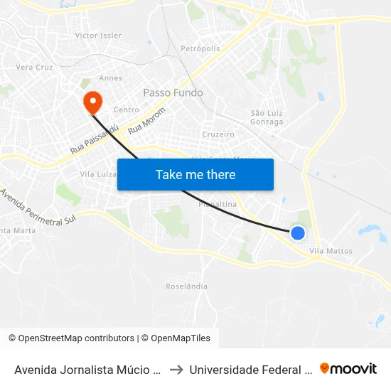 Avenida Jornalista Múcio De Castro, 555-627 to Universidade Federal Da Fronteira Sul map