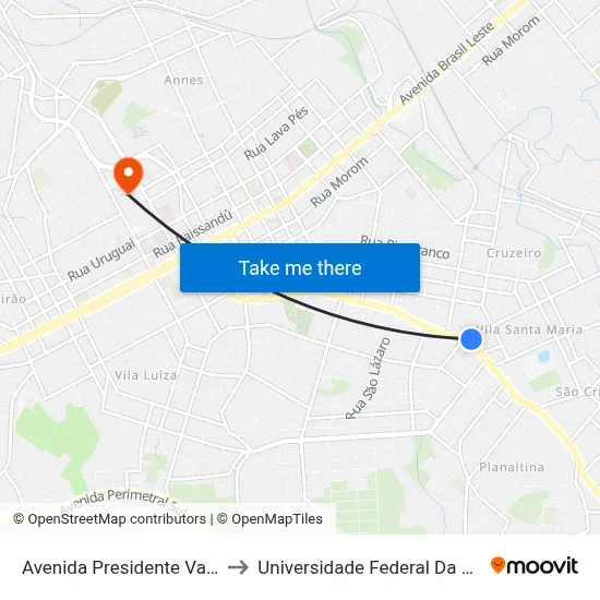 Avenida Presidente Vargas, 1230 to Universidade Federal Da Fronteira Sul map