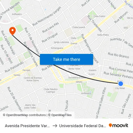 Avenida Presidente Vargas, 358-392 to Universidade Federal Da Fronteira Sul map