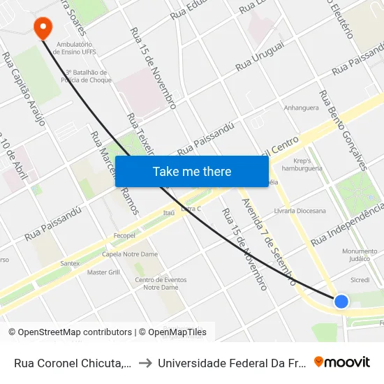 Rua Coronel Chicuta, 395-487 to Universidade Federal Da Fronteira Sul map