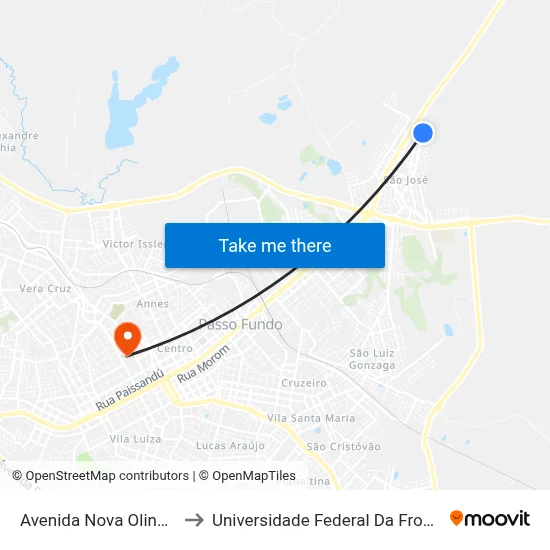 Avenida Nova Olinda, 955 to Universidade Federal Da Fronteira Sul map