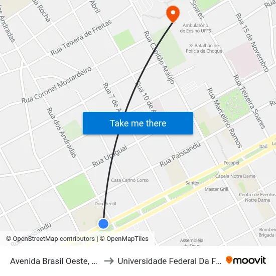 Avenida Brasil Oeste, 1571-1721 to Universidade Federal Da Fronteira Sul map