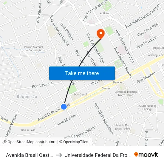 Avenida Brasil Oeste, 1849 to Universidade Federal Da Fronteira Sul map