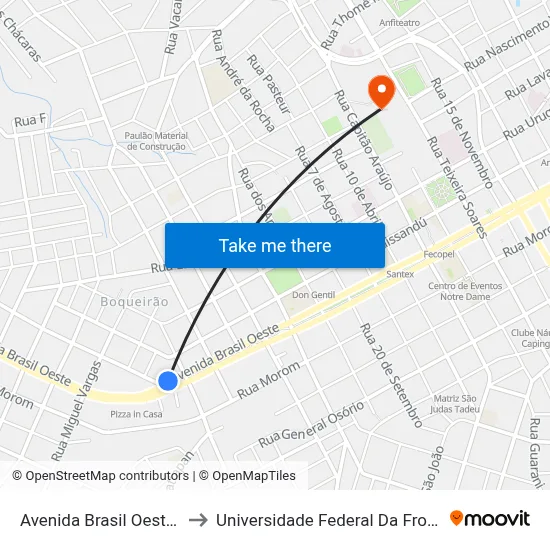 Avenida Brasil Oeste, 2329 to Universidade Federal Da Fronteira Sul map