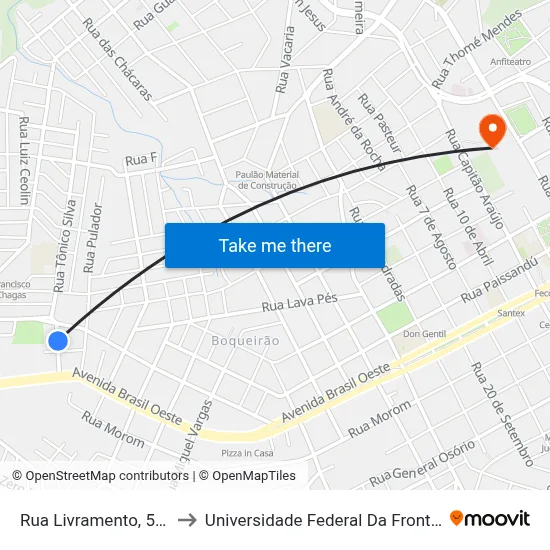 Rua Livramento, 51-163 to Universidade Federal Da Fronteira Sul map