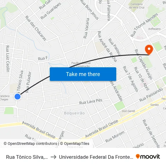 Rua Tônico Silva, 129 to Universidade Federal Da Fronteira Sul map