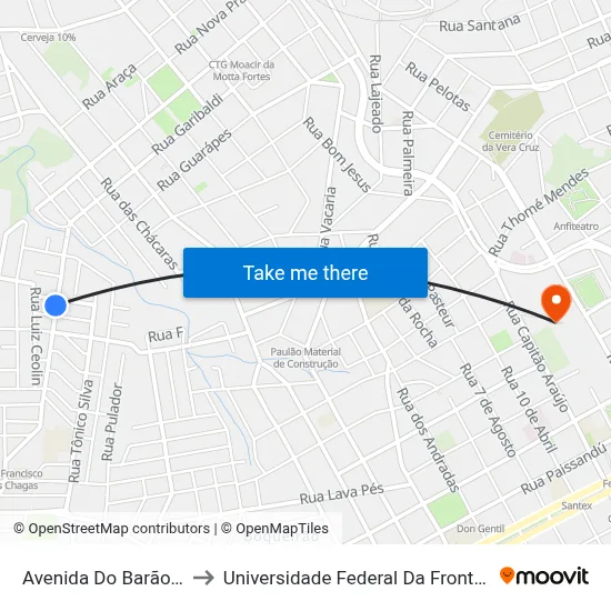 Avenida Do Barão, 544 to Universidade Federal Da Fronteira Sul map