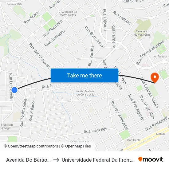Avenida Do Barão, 474 to Universidade Federal Da Fronteira Sul map