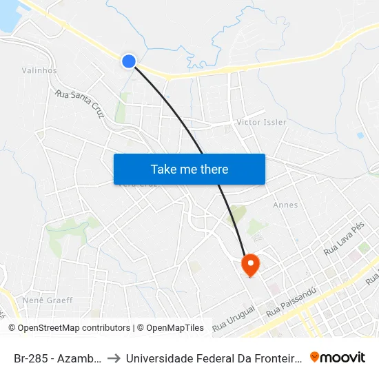 Br-285 - Azambuja to Universidade Federal Da Fronteira Sul map