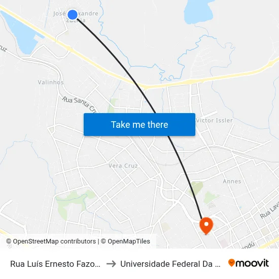 Rua Luís Ernesto Fazolo, 201-253 to Universidade Federal Da Fronteira Sul map