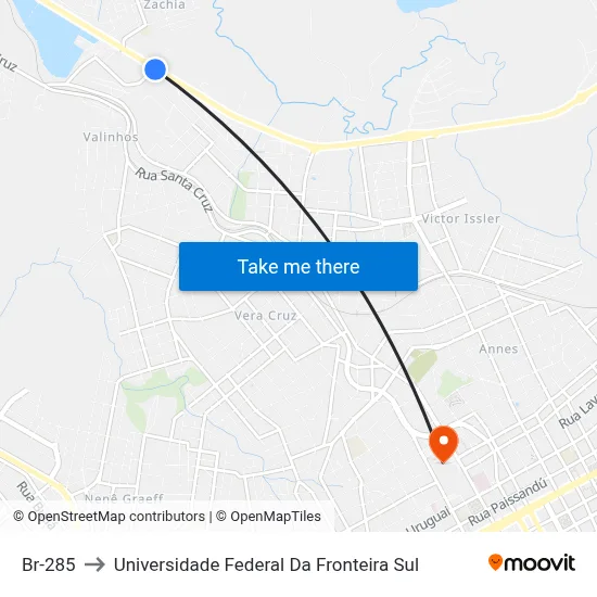 Br-285 to Universidade Federal Da Fronteira Sul map