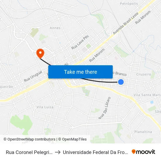 Rua Coronel Pelegrini, 820 to Universidade Federal Da Fronteira Sul map