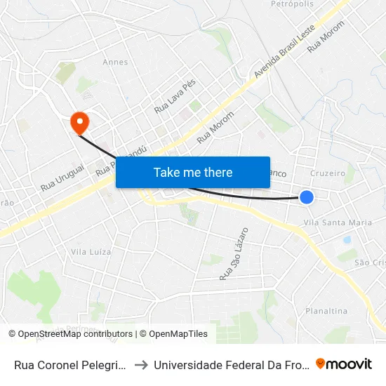 Rua Coronel Pelegrini, 1210 to Universidade Federal Da Fronteira Sul map