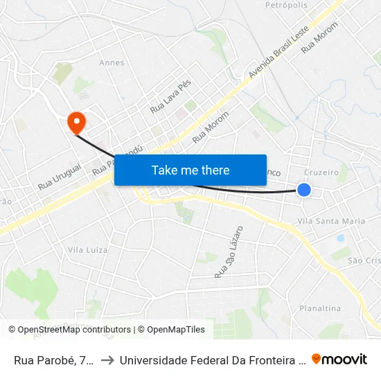 Rua Parobé, 774 to Universidade Federal Da Fronteira Sul map