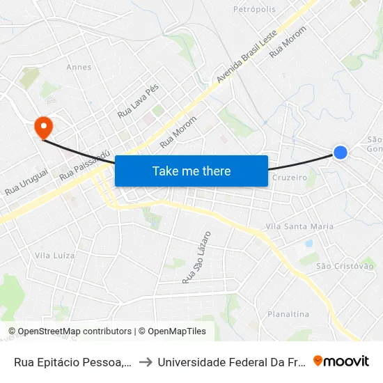 Rua Epitácio Pessoa, 528-640 to Universidade Federal Da Fronteira Sul map