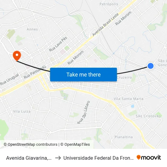 Avenida Giavarina, 30-90 to Universidade Federal Da Fronteira Sul map