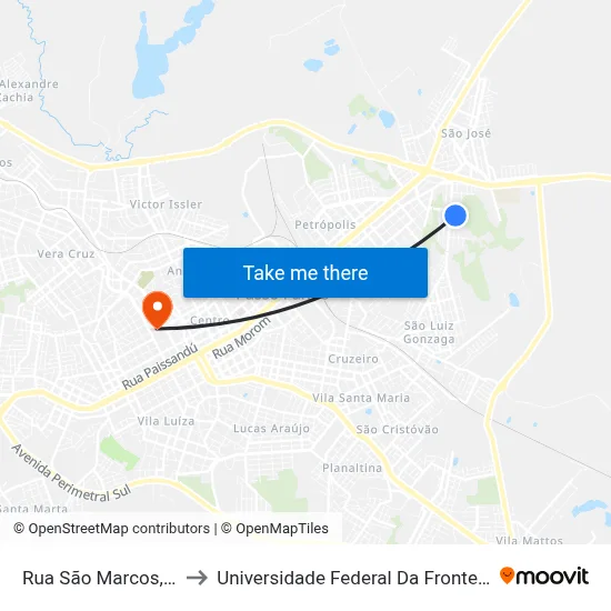 Rua São Marcos, 604 to Universidade Federal Da Fronteira Sul map