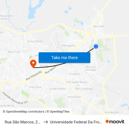 Rua São Marcos, 212-346 to Universidade Federal Da Fronteira Sul map