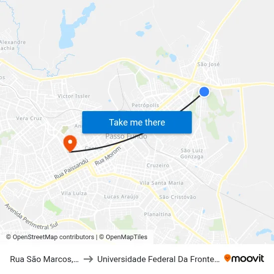 Rua São Marcos, 246 to Universidade Federal Da Fronteira Sul map