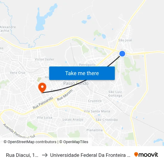 Rua Diacui, 186 to Universidade Federal Da Fronteira Sul map