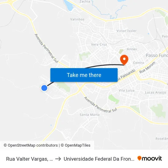 Rua Valter Vargas, 2-154 to Universidade Federal Da Fronteira Sul map