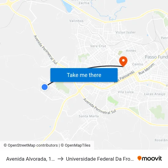 Avenida Alvorada, 108-160 to Universidade Federal Da Fronteira Sul map