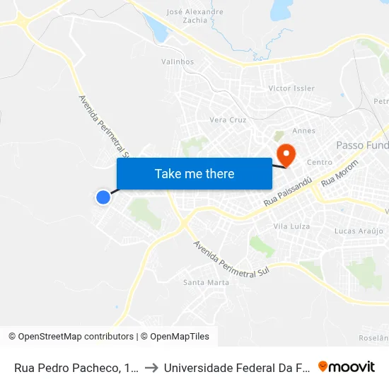 Rua Pedro Pacheco, 1043-1121 to Universidade Federal Da Fronteira Sul map