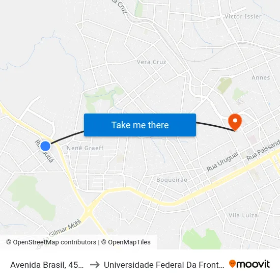 Avenida Brasil, 454-522 to Universidade Federal Da Fronteira Sul map
