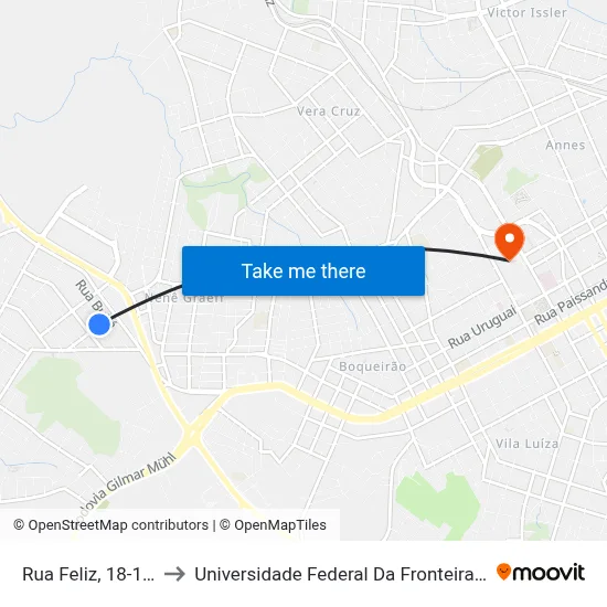 Rua Feliz, 18-112 to Universidade Federal Da Fronteira Sul map
