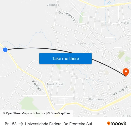 Br-153 to Universidade Federal Da Fronteira Sul map
