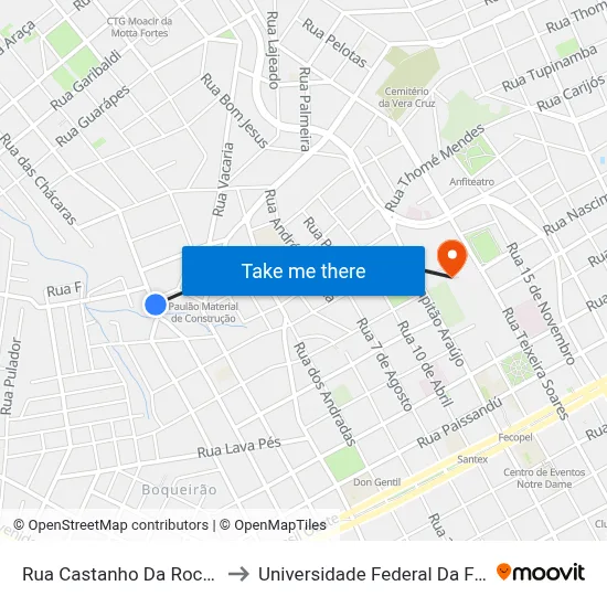 Rua Castanho Da Rocha, 70-120 to Universidade Federal Da Fronteira Sul map
