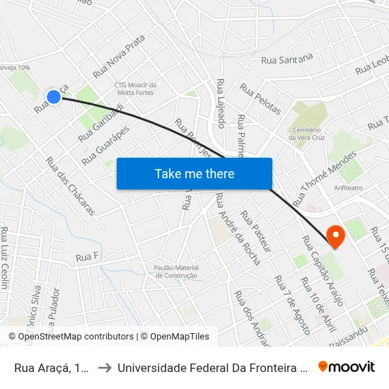 Rua Araçá, 150 to Universidade Federal Da Fronteira Sul map