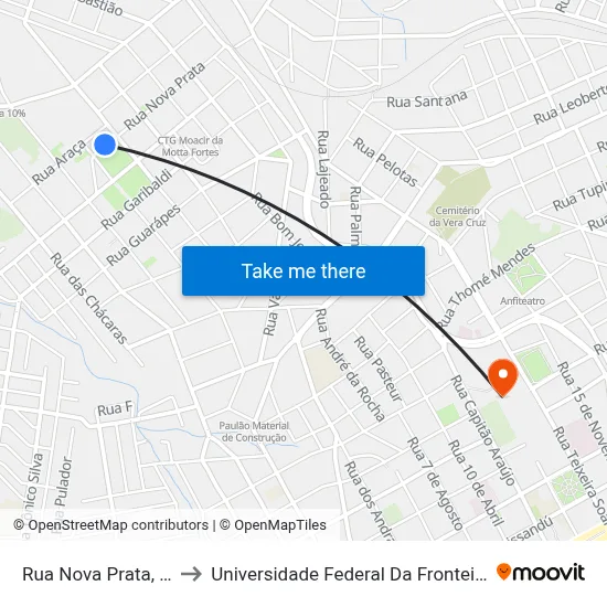 Rua Nova Prata, 780 to Universidade Federal Da Fronteira Sul map