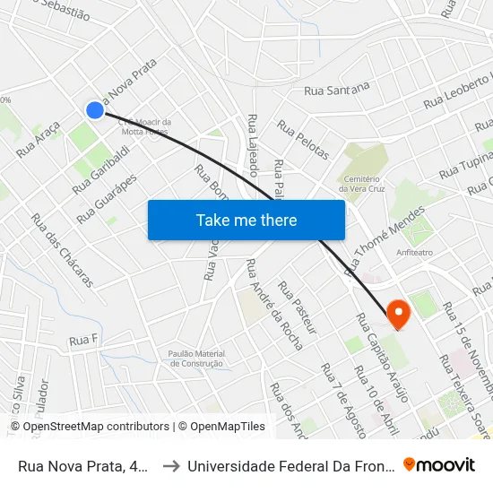 Rua Nova Prata, 424-542 to Universidade Federal Da Fronteira Sul map
