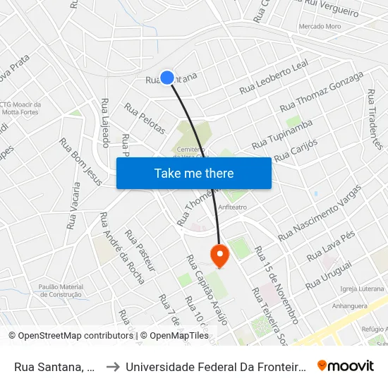 Rua Santana, 183 to Universidade Federal Da Fronteira Sul map