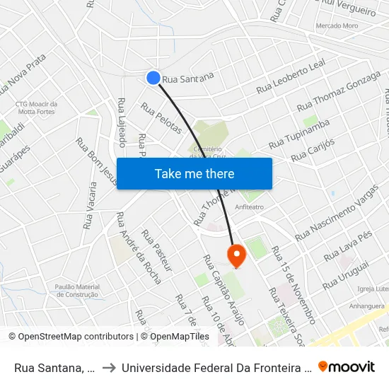 Rua Santana, 31 to Universidade Federal Da Fronteira Sul map