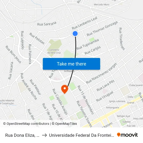 Rua Dona Eliza, 826 to Universidade Federal Da Fronteira Sul map