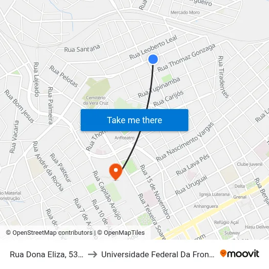 Rua Dona Eliza, 530-770 to Universidade Federal Da Fronteira Sul map