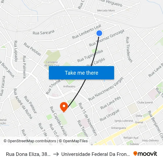 Rua Dona Eliza, 380-478 to Universidade Federal Da Fronteira Sul map