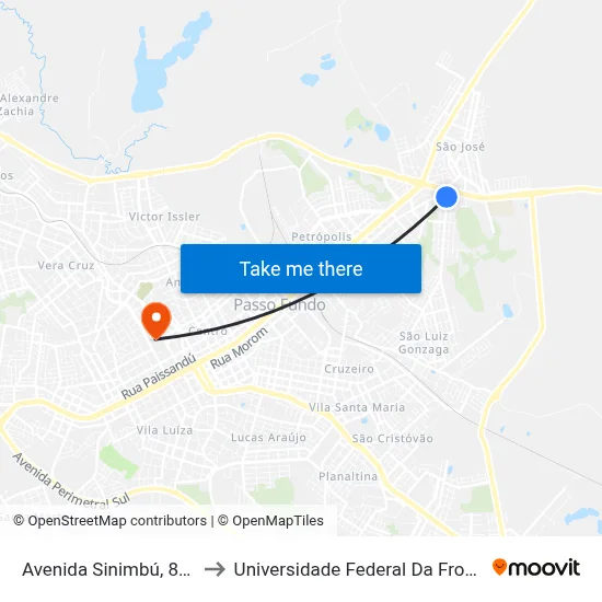 Avenida Sinimbú, 829-961 to Universidade Federal Da Fronteira Sul map